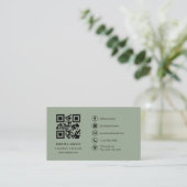 Carte De Visite Content Creator Sage Green Logo QR Code  (Debout devant)