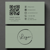 Carte De Visite Content Creator Sage Green Logo QR Code 