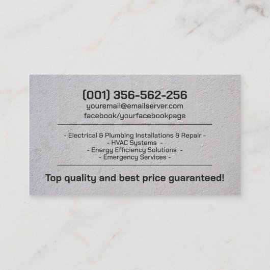Carte De Visite Contractant cool minimal en électricité et en plom (Dos)