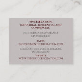 Carte De Visite Contractant de construction Retrait du ciment de b (Dos)