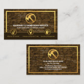 Carte De Visite Contractant de maçonnerie de cadre d'or en briques (Devant / Derrière)