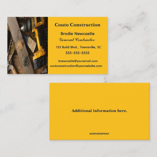 Carte De Visite Contractant général modifiable (Devant / Derrière)