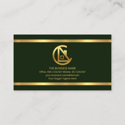 Carte De Visite Contractant simple Emerald Gold Borders (Dos)