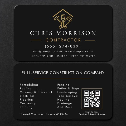 Carte De Visite Contractor Black Gold QR Code