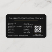 Carte De Visite Contractor Black Gold QR Code (Dos)