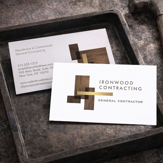 Carte De Visite Contractor Wood Gold Logo