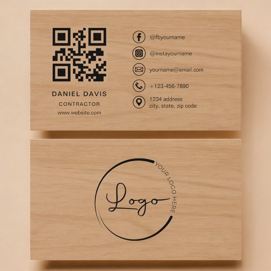 Carte De Visite Contractor Wood Professional QR Code