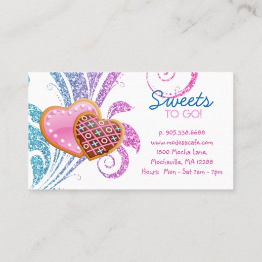 Carte De Visite Cookies Cupcake Bakery Cute Swirl parties scintill (Dos)