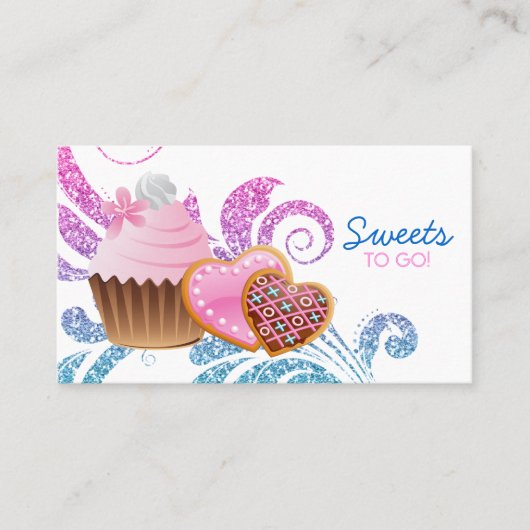 Carte De Visite Cookies Cupcake Bakery Cute Swirl parties scintill (Devant)