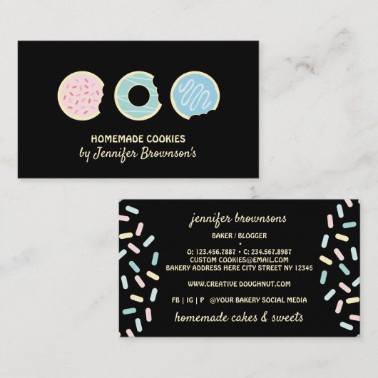 Carte De Visite Cookies noirs Doughnut Sweet Traitements (Devant / Derrière)