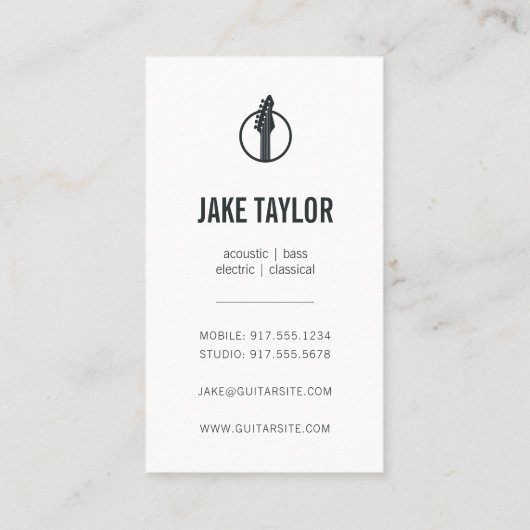 Carte De Visite Cool Black & Silver Guitar Instructeur Vertical (Dos)