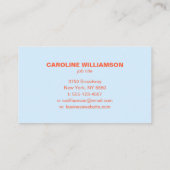 Carte De Visite Cool Blue Orange Modern Aesthetic Bold Name (Dos)