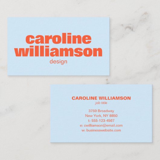 Carte De Visite Cool Blue Orange Modern Aesthetic Bold Name (Devant / Derrière)
