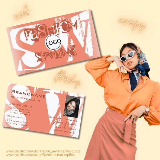 Carte De Visite Cool Blush Red White Photo Logo et Monogramme