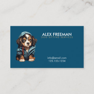 Carte De Visite Cool Brown et bleu Chien Chien assis