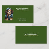 Carte De Visite Cool Brown et vert Chien Chien assis (Devant / Derrière)