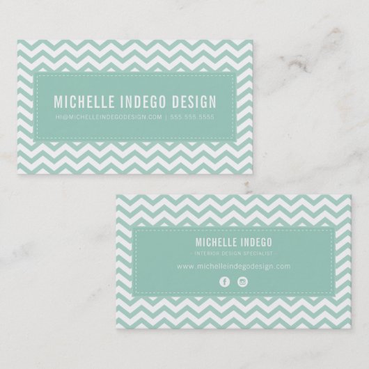 Carte De Visite COOL CHEVRON MOTIF preppy vert menthe moderne (Devant / Derrière)
