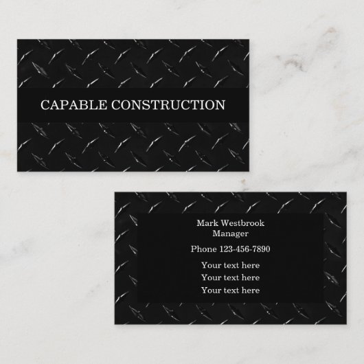 Carte De Visite Cool Construction Masculine noire Conception (Devant / Derrière)