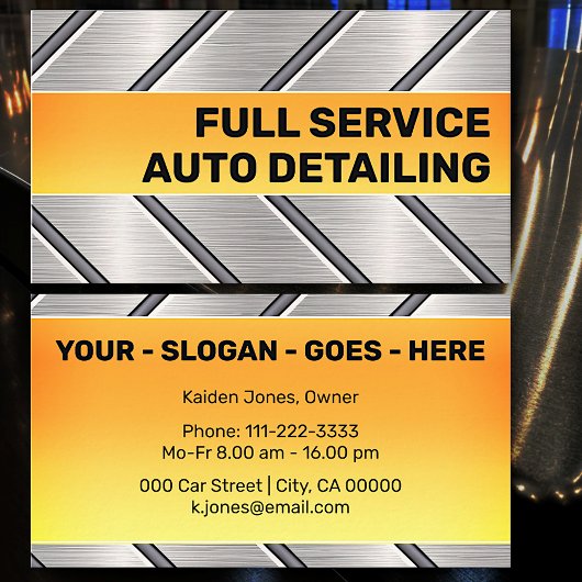 Carte De Visite Cool de service de voiture Silver Bright Orange pe