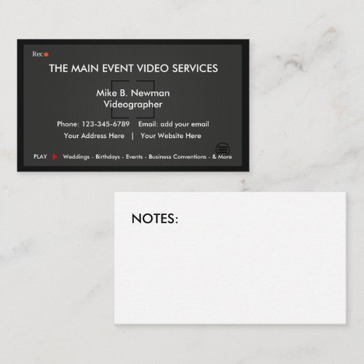 Carte de visite Cool de vidéographe (Devant / Derrière)