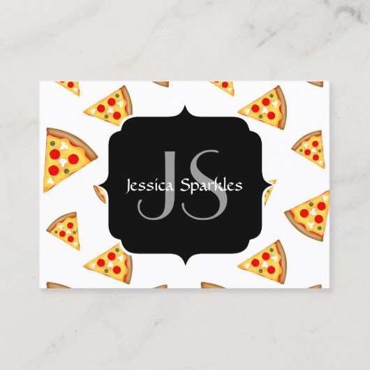 Carte De Visite Cool et fun pizza tranches motif Monogram blanc (Dos)