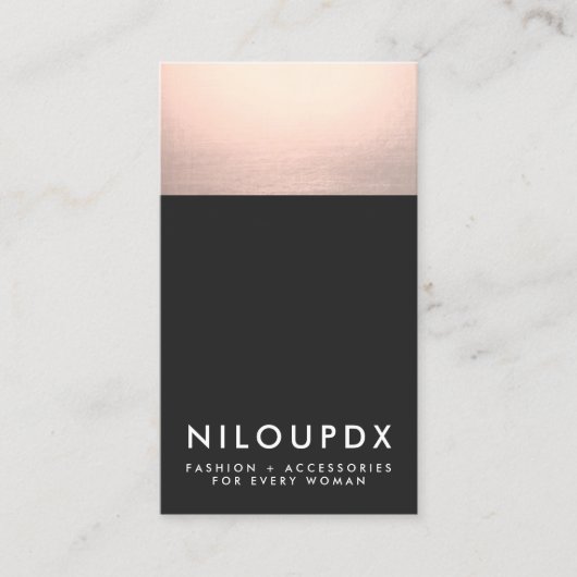 Carte De Visite Cool Faux Rose Gold Foil et Black Modern (Devant)