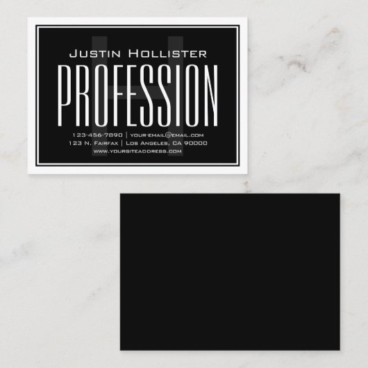 Carte De Visite Cool grand moderne initial | Noir et blanc (Devant / Derrière)