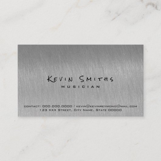 Carte De Visite cool gris acier et musicien moderne (Devant)