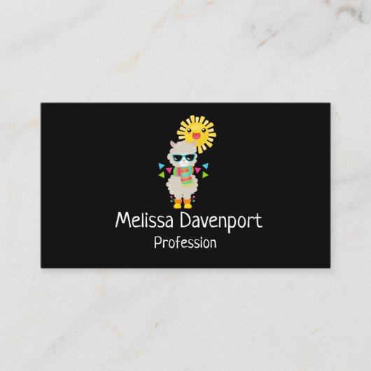 Carte De Visite Cool Llama et souriant Kawaii Sun (Devant)