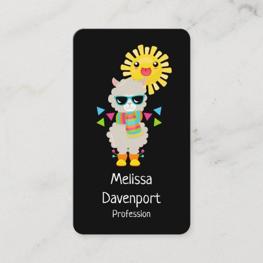Carte De Visite Cool Llama et souriant Kawaii Sun (Devant)