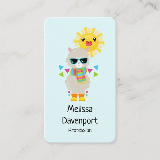 Carte De Visite Cool Llama et souriant Kawaii Sun (Devant)