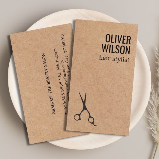 Carte De Visite Cool Minimalist Printed Kraft Black Bold HairSalon