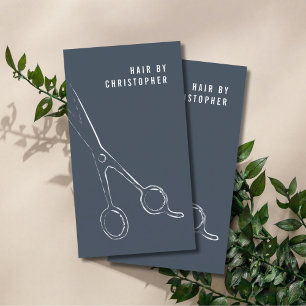 Carte De Visite Cool Minimaliste Bleu Blancs Ciseaux Liste de chev