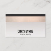 Carte De Visite Cool moderne noir et cuivre Rose Gold Stripe (Devant)