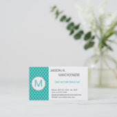 Carte De Visite Cool, moderne turquoise quatrefoil monogramme prof (Debout devant)
