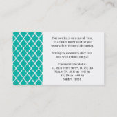Carte De Visite Cool, moderne turquoise quatrefoil monogramme prof (Dos)