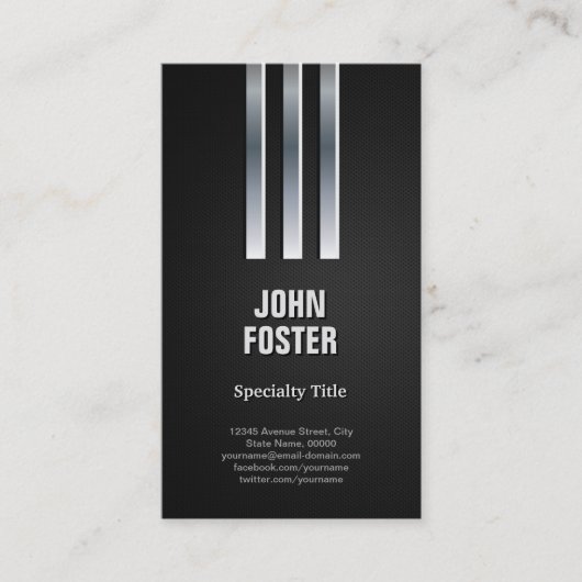 Carte De Visite Cool noir et argent - Acier métal look (Devant)