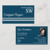 Carte De Visite Cool Océan Bleu gris clair avec Monogramme et Phot (Devant / Derrière)