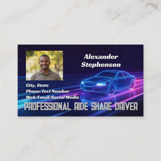 Carte De Visite Cool photo Conduite de voiture Lyft Uber Conducteu (Devant)