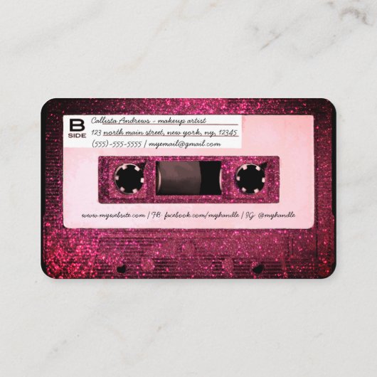 Carte De Visite Cool Retro 80's Pink Parties scintillant cassette (Dos)