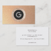 Carte De Visite Cool Retro FAUX Rose Gold Sequin Monogramme (Devant / Derrière)
