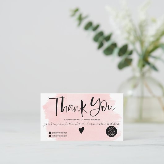 Carte De Visite Cool rose aquarelle brush script commander merci (Debout devant)