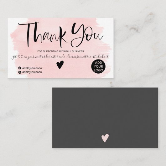 Carte De Visite Cool rose aquarelle brush script commander merci (Devant / Derrière)