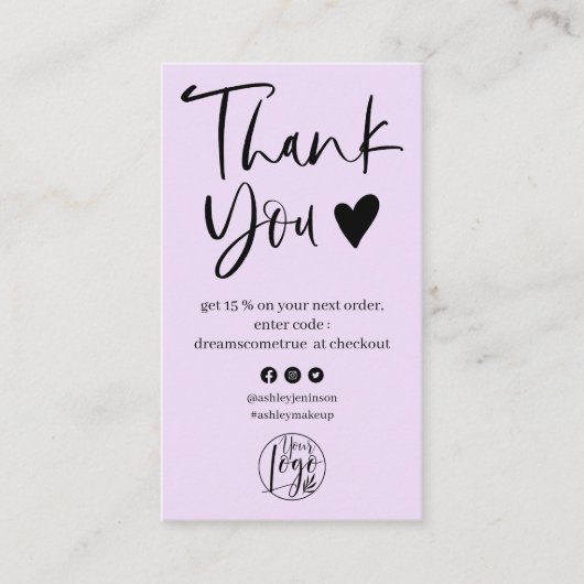 Carte De Visite Cool script lavender logo commander merci (Devant)