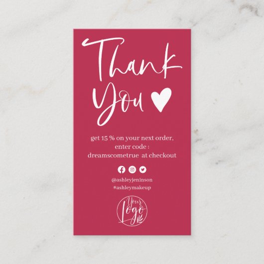 Carte De Visite Cool script magenta logo commander merci (Devant)