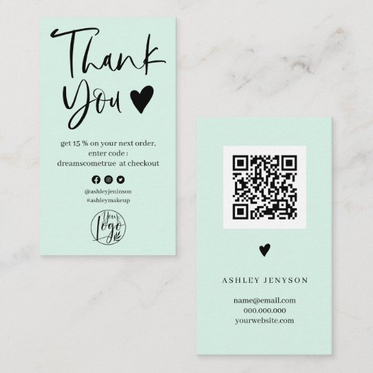 Carte De Visite Cool script ment logo vert commander merci (Devant / Derrière)