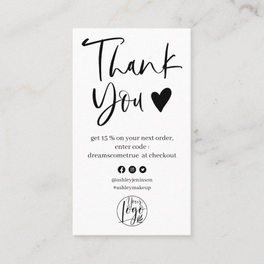 Carte De Visite Cool script noir blanc logo commander merci (Devant)