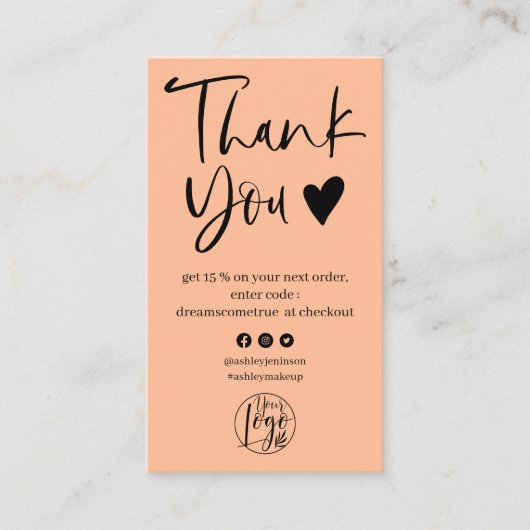 Carte De Visite Cool script noir logo pêche commander merci (Devant)