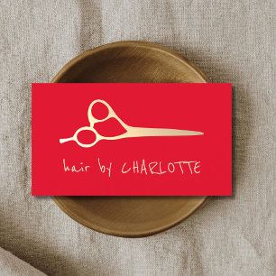 Carte De Visite Cool Simple Red Faux Gold Ciseaux Hair Styliste