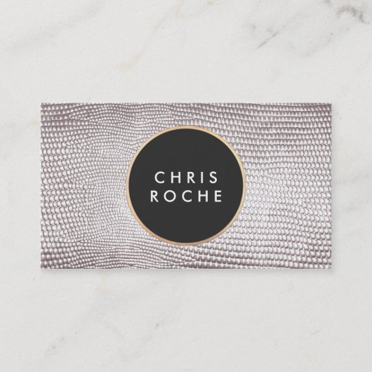 Carte De Visite Cool Stylish Cercle Emblem Argent Serpent peau (Devant)